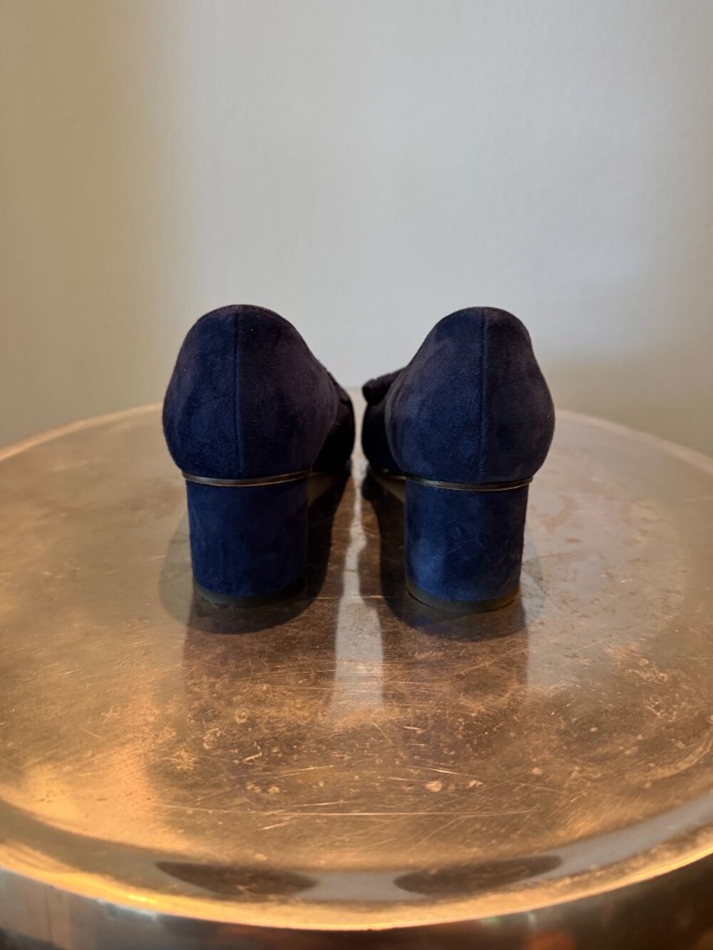 Gucci Kid Scamosciato GG Marmont Fringe 50mm Loafer Pumps 37 Navy - Picture 11 of 11